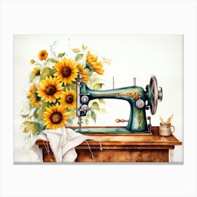 Vintage sewing machine with sunflowers Canvas Print