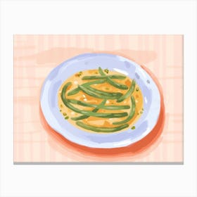 A Plate Of Green Beans, Top View Food Illustration, Landscape 3 Canvas Print