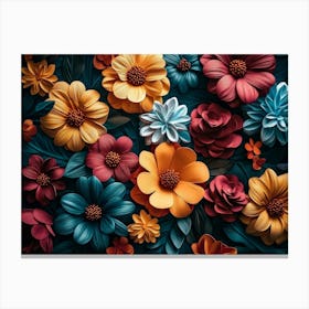 Colorful 3d Floral With Flowers 2 Canvas Print