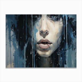 Girl In Blue Rain Canvas Print