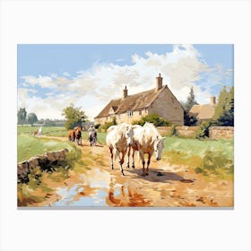 Horses Painting In Cotswolds, England, Landscape 4 Canvas Print