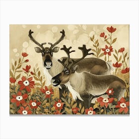 Floral Animal Illustration Caribou 3 Canvas Print