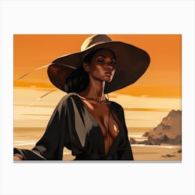 Illustration of an African American woman at the beach 62 Canvas Print