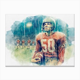 Football Player In The Rain Retro watercolor Canvas Print