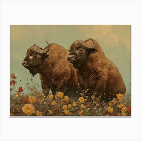 Floral Animal Illustration Buffalo 4 Canvas Print
