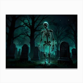 Skeleton In Graveyard Canvas Print