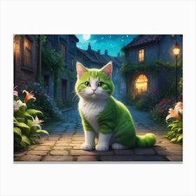 Green Cat In The Alley Canvas Print