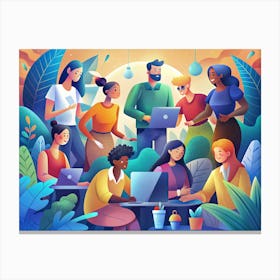 Diverse Team Of People Working Together In A Green Office Canvas Print