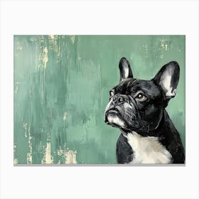 Minimal Frenchie With Green Background 2 Canvas Print