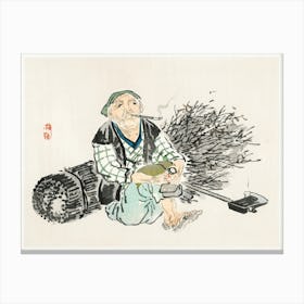 Smoking Farmer With Branches, Kōno Bairei Canvas Print