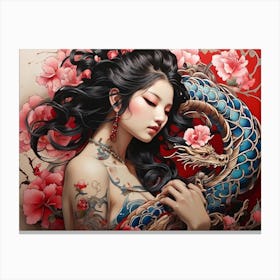 Asian Girl With Dragon Canvas Print
