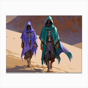 Two People Walking In The Desert Canvas Print