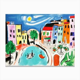 Cinque Terre Italy Cute Watercolour Illustration 1 Canvas Print
