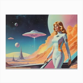 Alien Woman In Space vintage retro sci-fi art Canvas Print