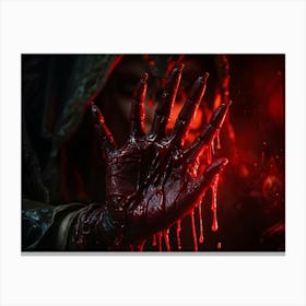 Creepy Texture Focused Close Up Of A Bloody Handprint Oozing Texture Macabre Shadows Accentuating (3) Canvas Print