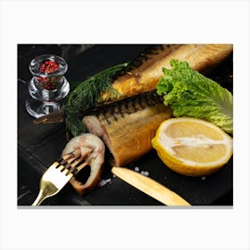 Smoked Mackerel On A Plate Canvas Print