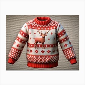 Red And White Christmas Sweater With Reindeer Design Canvas Print