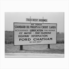 Sign Showing Various Services Rendered By Service Station, Waco, Texas By Russell Lee Canvas Print