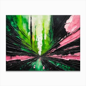 Abstract Cityscape Pink Green Painting Canvas Print