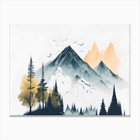 Mountain And Forest In Minimalist Watercolor Horizontal Composition 140 Canvas Print