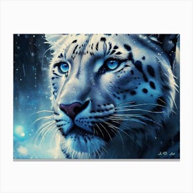 Snow Panther Abstract Beauty with Blue Light Color Touch Painting Canvas Print