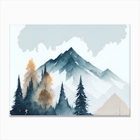 Mountain And Forest In Minimalist Watercolor Horizontal Composition 106 Canvas Print