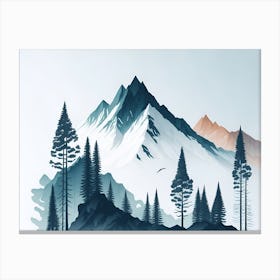 Mountain And Forest In Minimalist Watercolor Horizontal Composition 410 Canvas Print