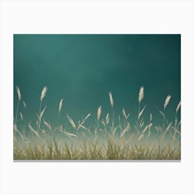 Photo Of A Field Of Tall, Wispy Grass With A Soft, Blurred Background Of Teal Color Canvas Print