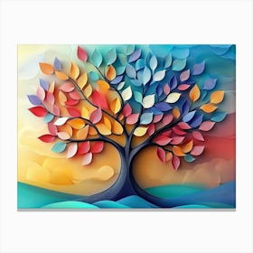 Colorful Tree With Leaves On Hanging Branches Illustration 2 Canvas Print