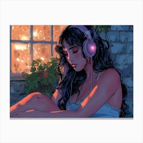 Girl Listening To Music 5 Canvas Print