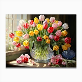 Tulips By The Window Canvas Print