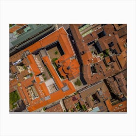 Top down view of the catholic church and european old town. Novara, Italy, Piedmont. Aerial  photography Canvas Print