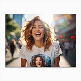 Woman Laughing In The City Canvas Print