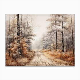 A Painting Of Country Road Through Woods In Autumn 8 Canvas Print