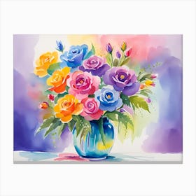 Watercolor Roses In A Vase 1 Canvas Print