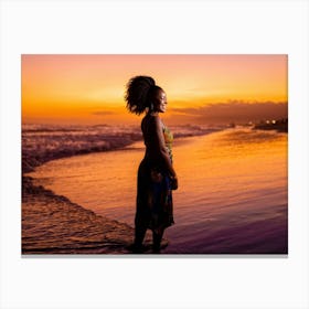 African Woman Radiant Smile Embracing The Warmth Of A Summer Sunset Silhouette Outlined Against T (3) Canvas Print