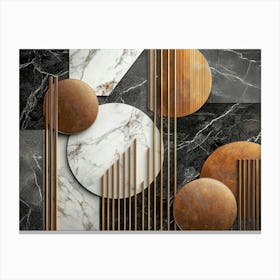 3d Golden Lines, Marble, Wooden, And Black Shapes Canvas Print