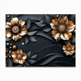 Gold Flowers On Black Background 8 Canvas Print