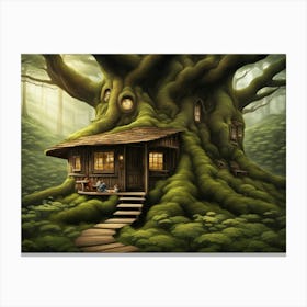 Cottage Inside A Giant Forest Tree V2 1 Canvas Print