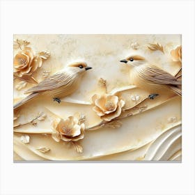 3d Sparrow Background Golden Canvas Print