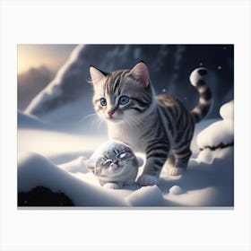 A Kitten Playing In The Snowy Landscape Canvas Print