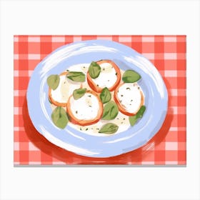 A Plate Of Caprese Salad, Top View Food Illustration, Landscape 4 Canvas Print