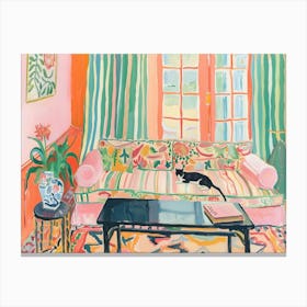 Cat Flower Sofa Matisse Style Landscape Canvas Print