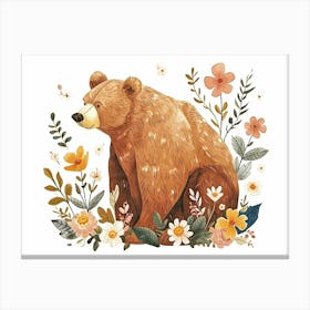 Little Floral Grizzly Bear 1 Canvas Print