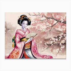 Japanese Geisha Sakura background Canvas Print