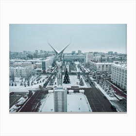 Samara Cityscape Wall Art - Russian Winter Posters - Monument of Glory - Winter Ice Rink Canvas Print