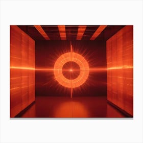 A Dark Room With A Glowing, Orange Circle In The Center Of The Wall, Surrounded By Red Lines Canvas Print