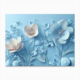 Flowers On A Blue Background 8 Canvas Print