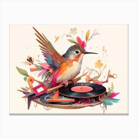 Hummingbird and a vinyl record player Canvas Print