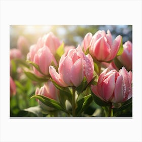 Pink Tulips In The Garden 4 Canvas Print